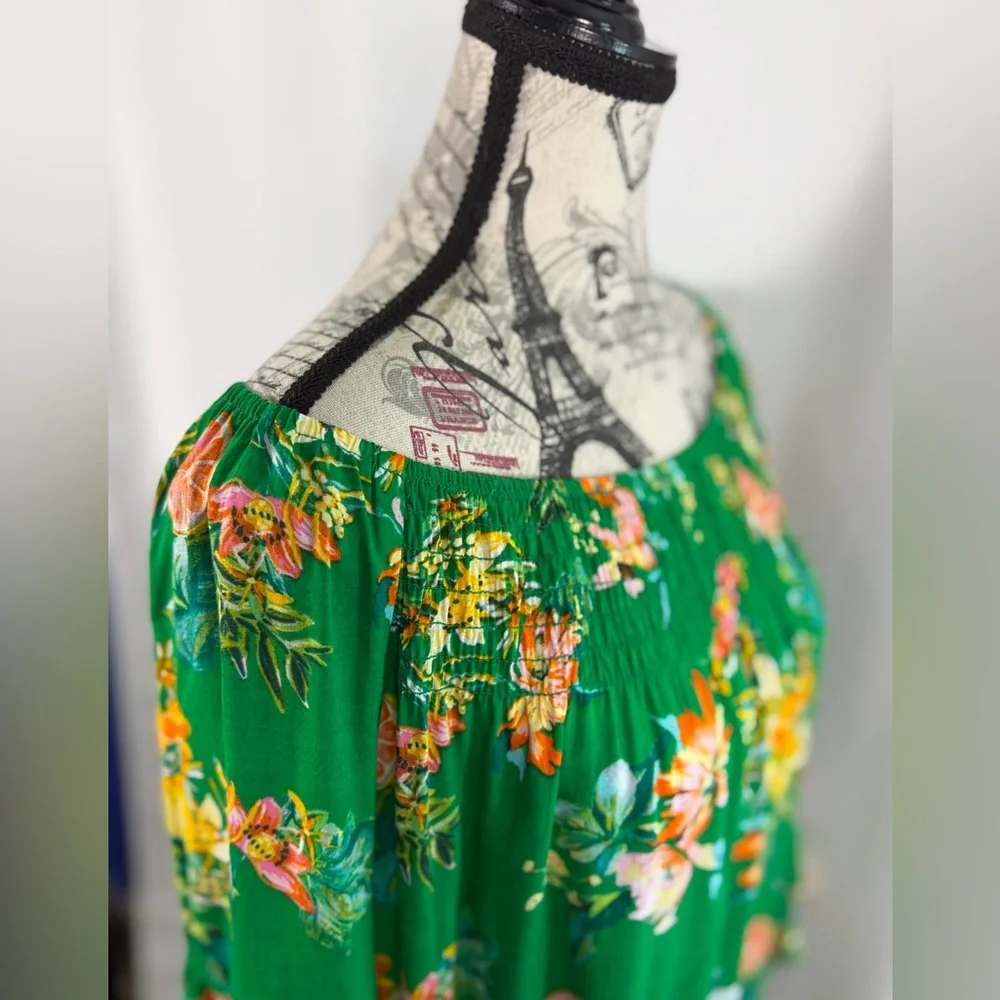 Cato Green Floral Boho Chic Off-Shoulder Tunic with Citrus Print Size L - Picture 3 of 12